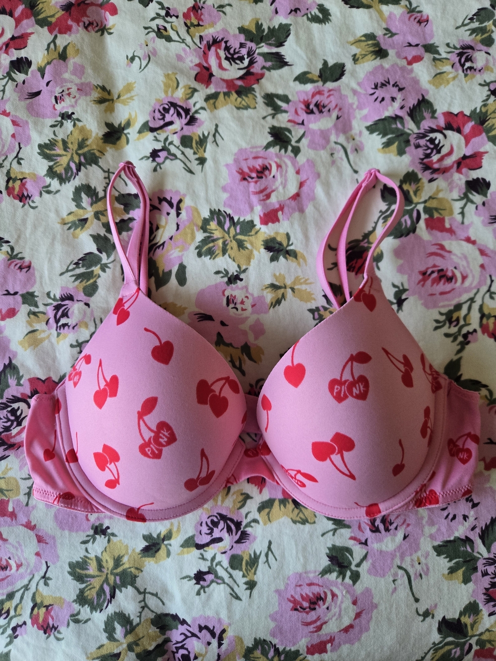 PINK Victoria's Secret Pink Bra with Red Cherry Print